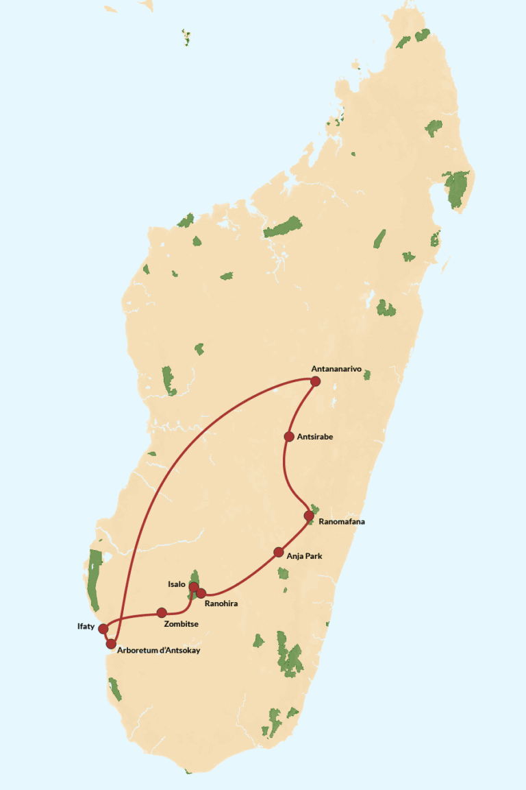 Map of RN7 road trip Madagascar itinerary