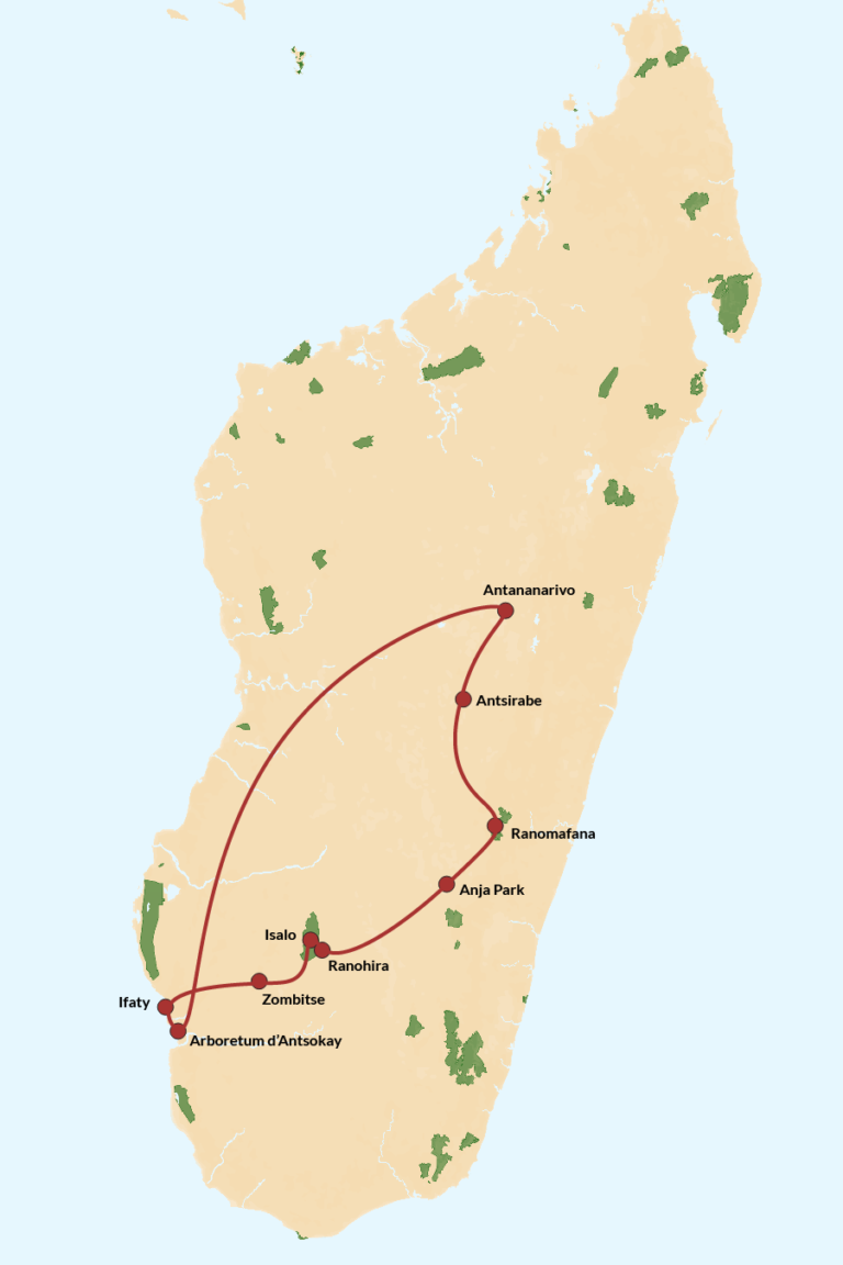 Map of RN7 road trip Madagascar itinerary