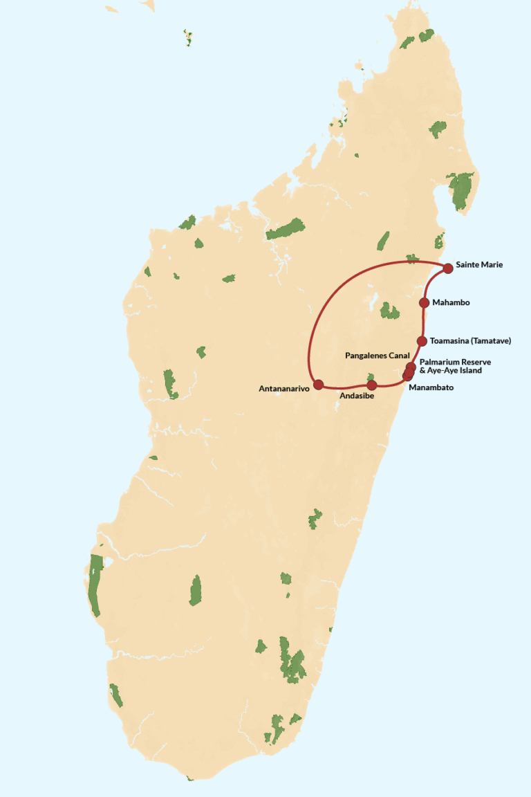 Map of the East Coast Wildlife tour itinerary
