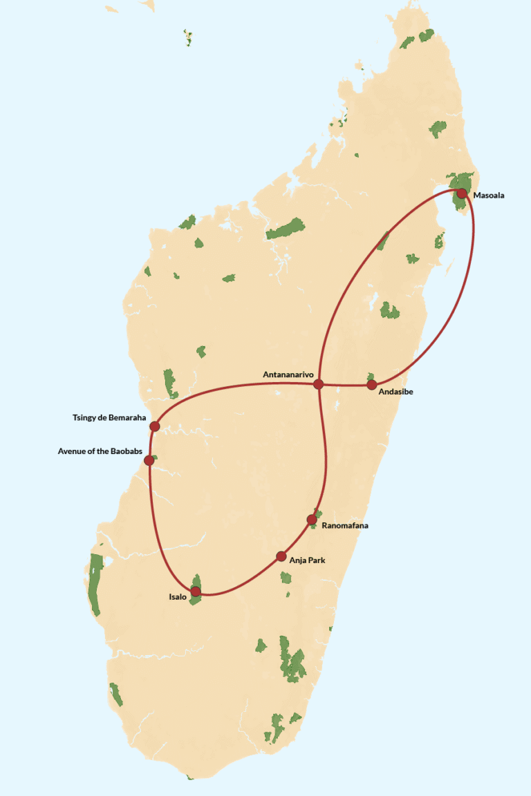 Map showing the Private Charter tour route